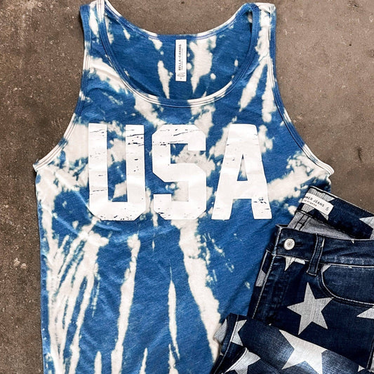 USA Blue Bleached Tank Top  - FINAL SALE