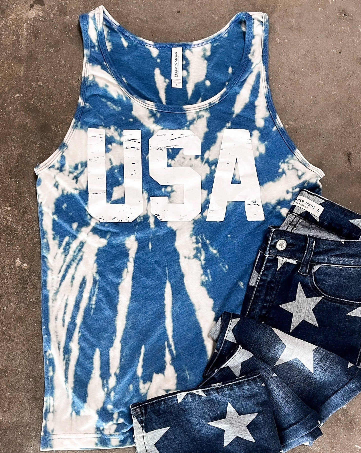 USA Blue Bleached Tank Top  - FINAL SALE