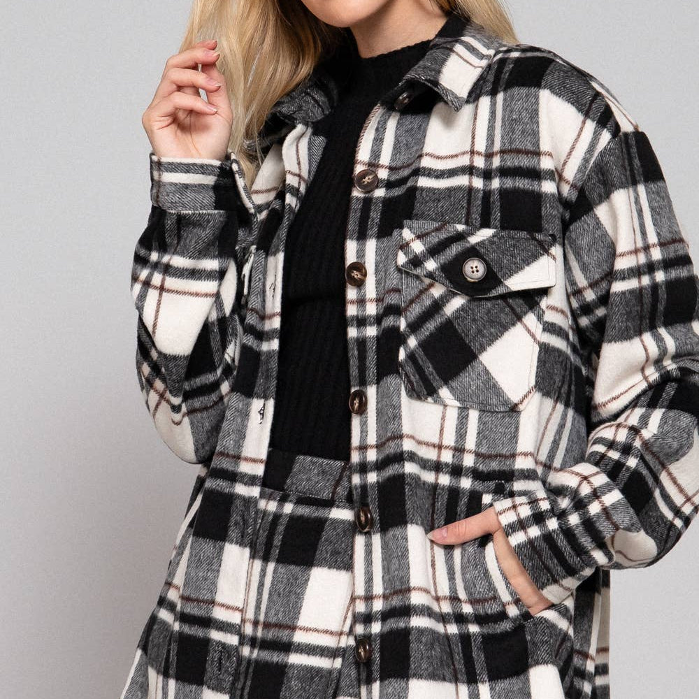 Sawyer Plaid Button Down Shacket (Black/White)