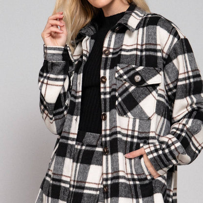 Sawyer Plaid Button Down Shacket (Black/White)