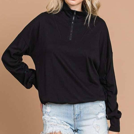 Quarter Zip Long Sleeve Top (Black)