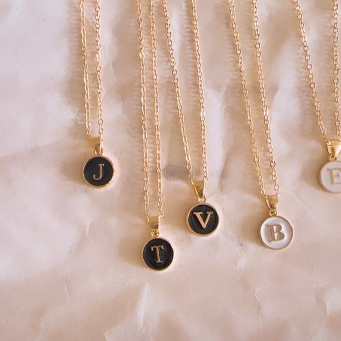 Round Initial Necklace (Black)