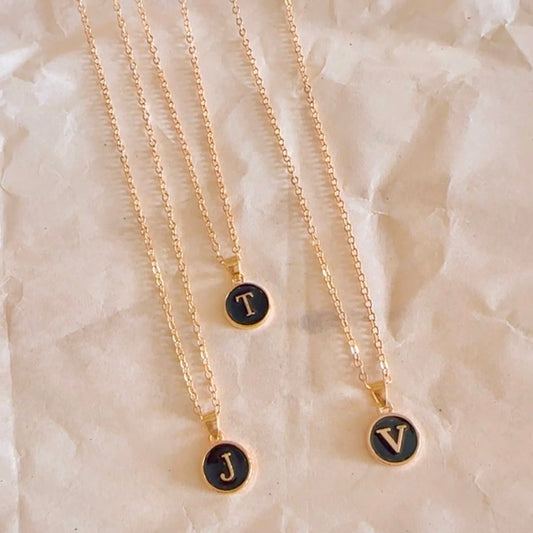 Round Initial Necklace (Black)