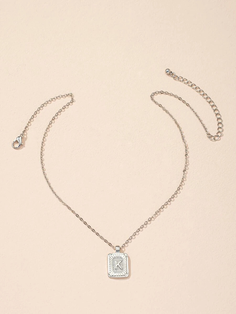 Square Letter Pendant Necklace (Silver)