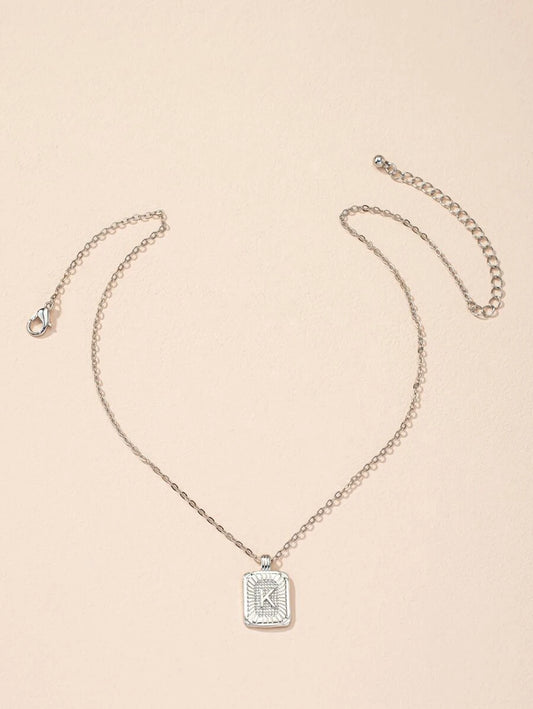 Square Letter Pendant Necklace (Silver)