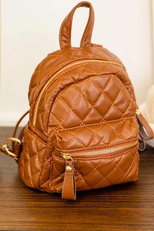 Daphne Quilted Mini Backpack (Brown)