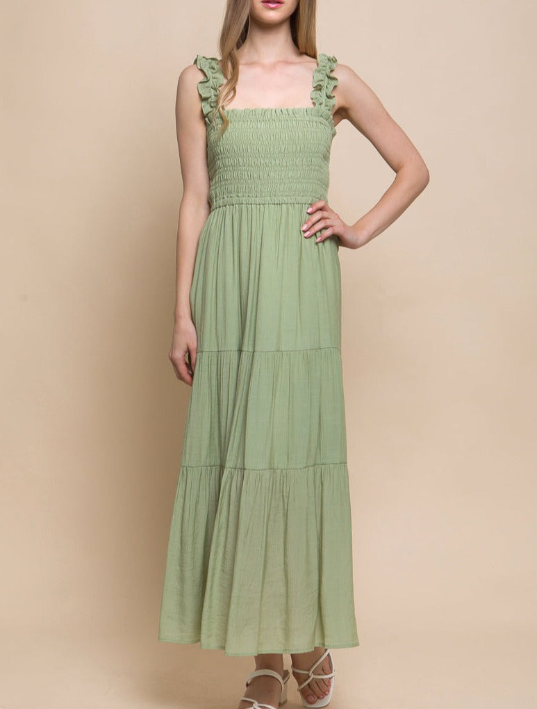 Summer Smocked Maxi Dress (Sage)