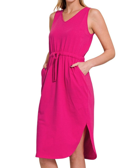 Lidia Sleeveless Dress With Pockets (Hot Pink) - SALE