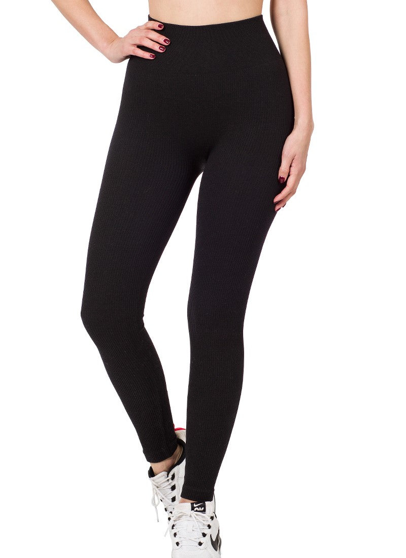 Compression Fit Ribbed Leggings (Black) - SALE