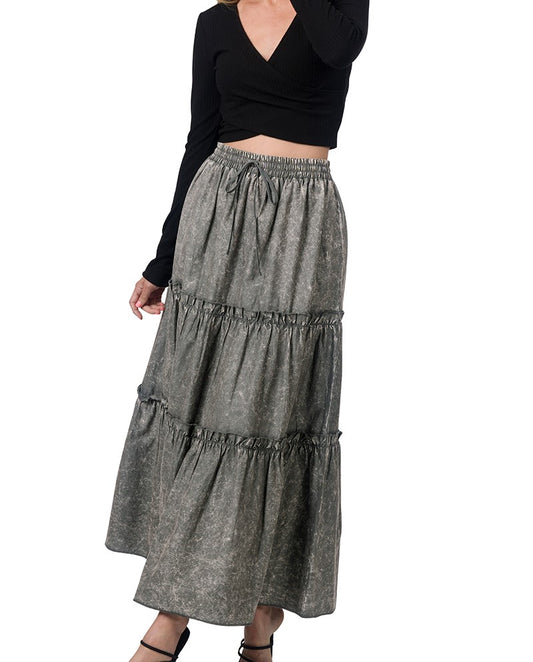 Aeriel Acid Wash Maxi Skirt (Grey) - SALE