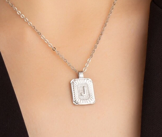 Square Letter Pendant Necklace (Silver)