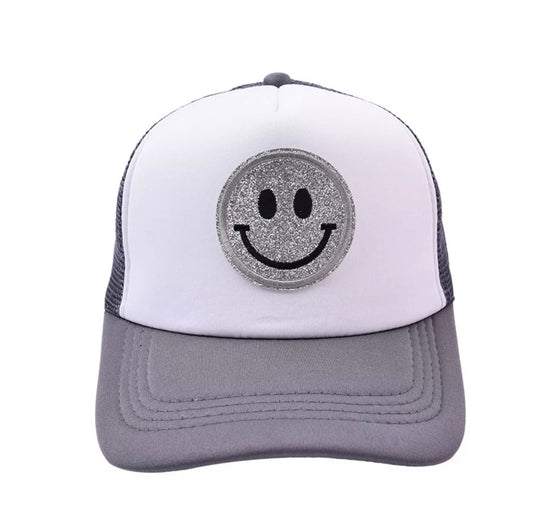 Smile Glitter Trucker Hat (Grey & White)