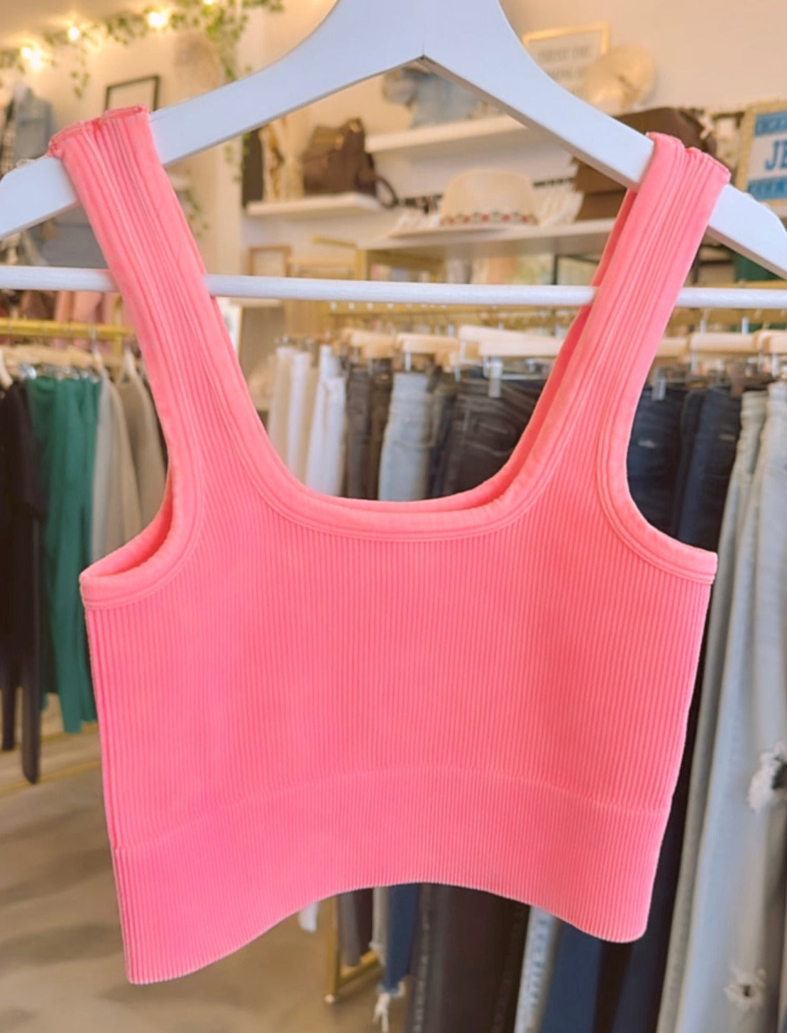 Heat Wave Cropped Tank (Neon Coral)
