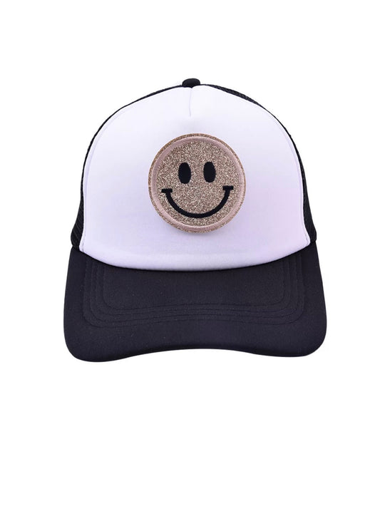 Smile Glitter Trucker Hat (Black & White)