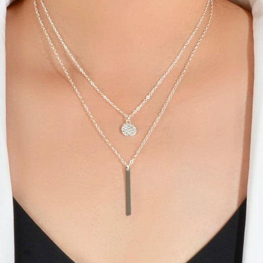 Rhinestone Layered Necklace (Gold or Silver)